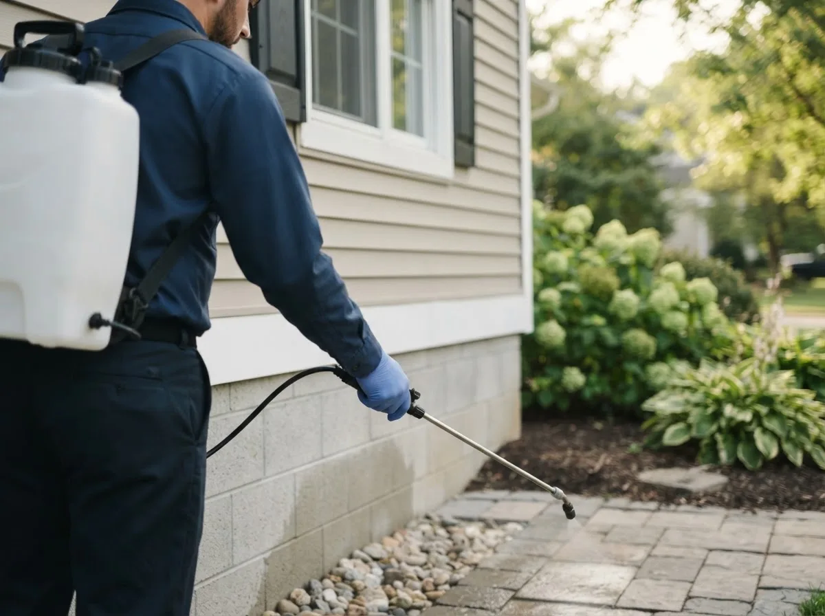 Pest control technician inspecting a home in Laneville, TX